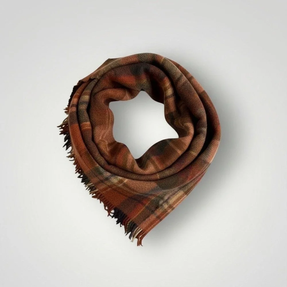 John Hanly & Co Ireland Wool Scarf Orange Plaid Fringed Heritage Dark Academia